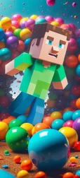 Minecraft Steve and Colorful Balls