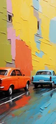 Colorful Retro Cars Oil Painting Wallpaper