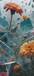 Shattered Glass & Flowers Wallpaper