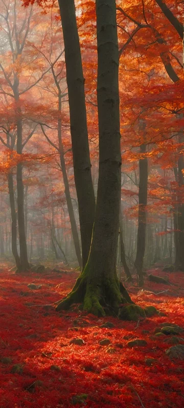 Red Leaf Forest Nature Wallpaper