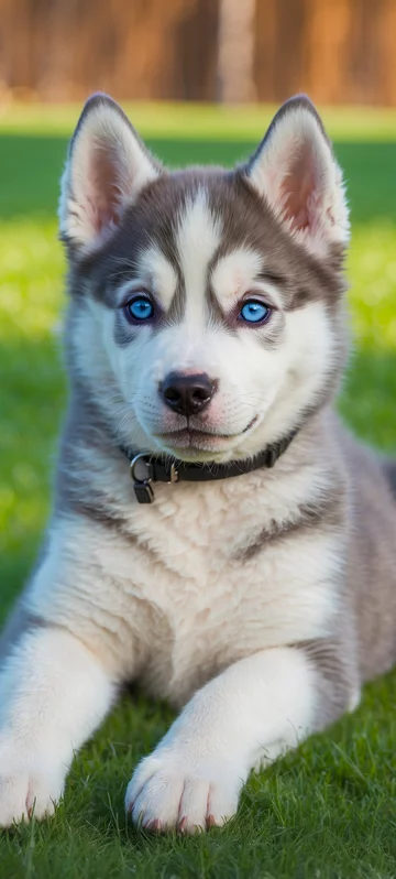 Husky Puppy in Yard Background