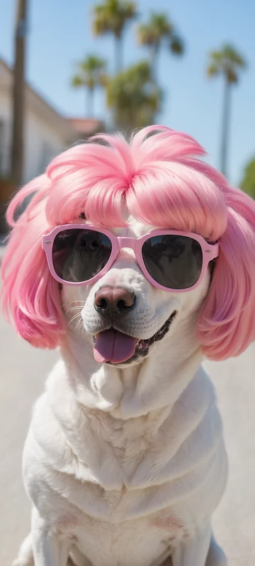 Funny Dog with Pink Wig Screen Image