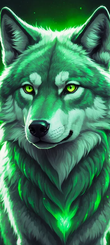 Glowing Green Wolf Background