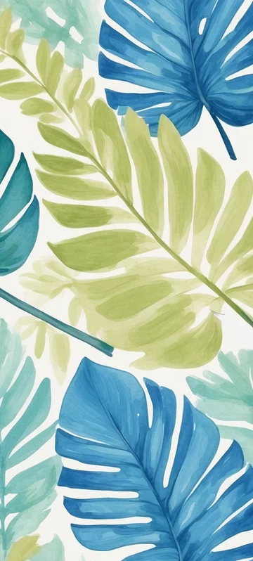 Blue Green Palm Leaves Wallpaper