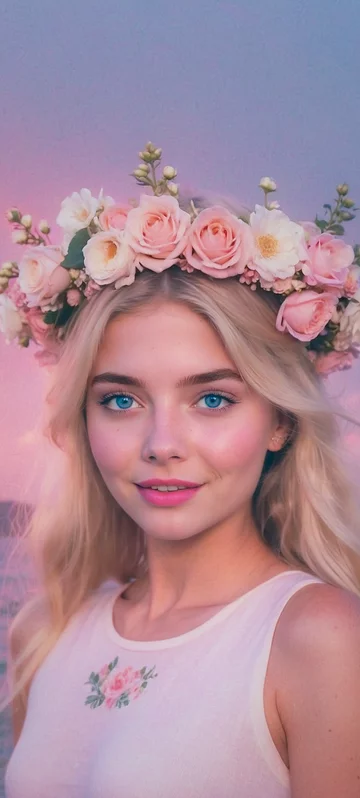 Blonde Girl Flower Crown Wallpaper