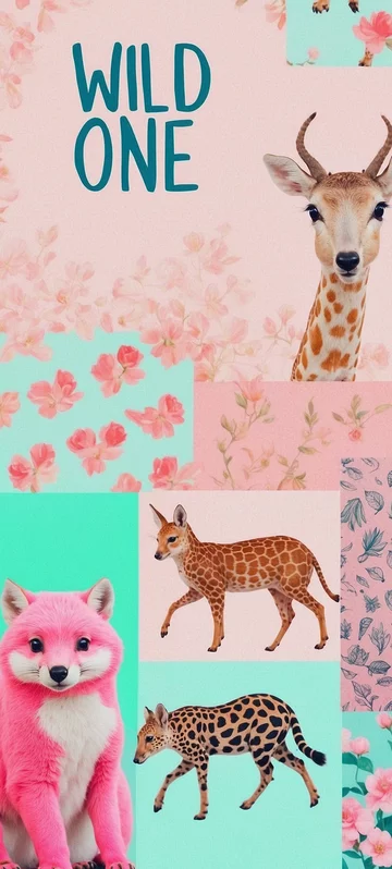 Pink Preppy Animal Collage Wallpaper