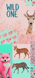 Pink Preppy Animal Collage Wallpaper