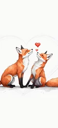 Red Foxes with Heart Background