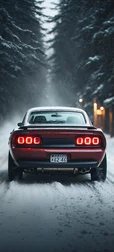 Snowy Road Muscle Car Wallpaper