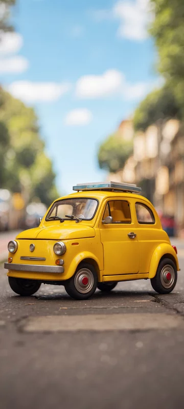 Yellow Toy Car on City Street