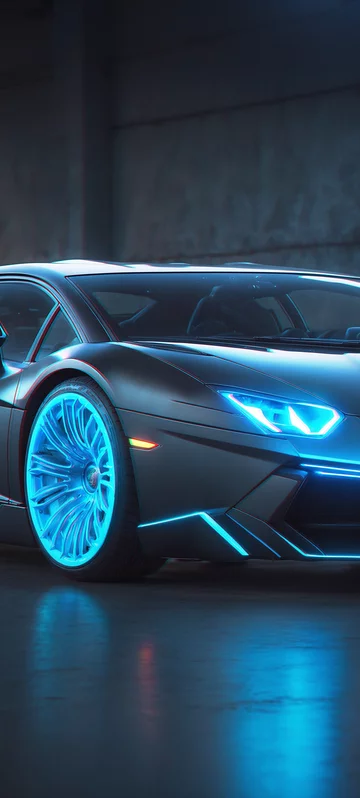 Black Lamborghini Aventador - Blue Neon