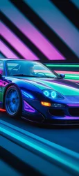 Neon 90s Sports Car with Race Driver