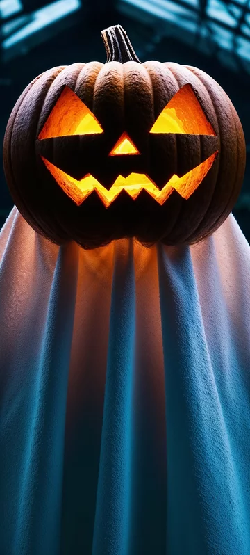 Ghost with Pumpkin Glowing Wallpaper