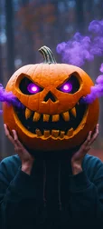 Pumpkin with Purple Smoke Background