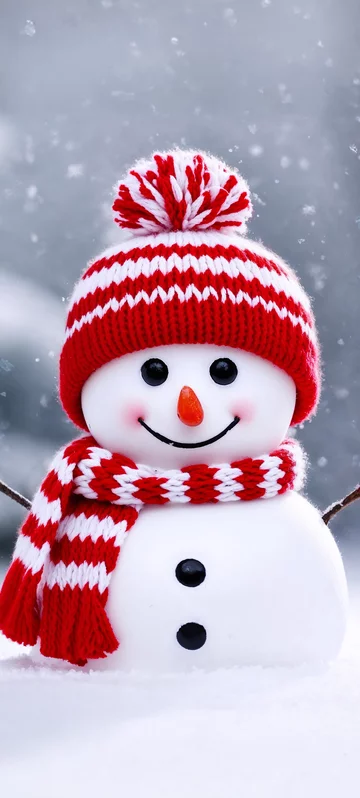 Snowman in Striped Scarf Background