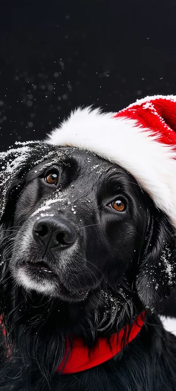 Black Dog in Santa Hat Screen