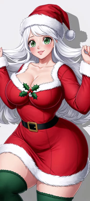 White-Haired Anime Santa Girl Screen 