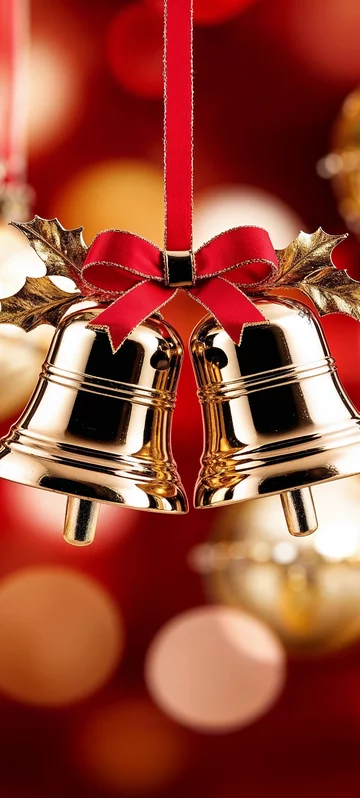 Golden Bells and Red Ribbon Wallpaper 