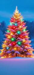 Twilight Christmas Tree in Snow