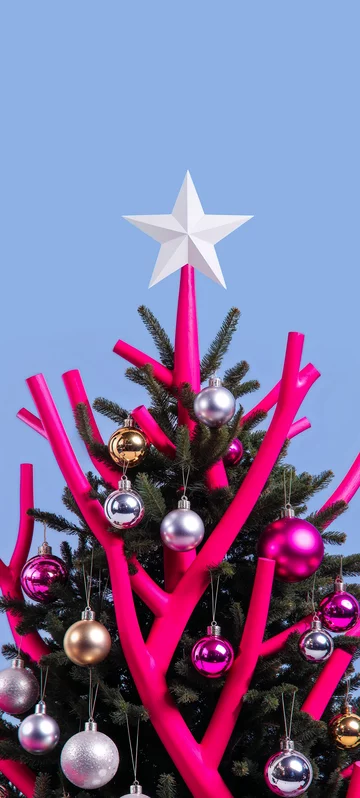 Pink Branch XmasTree Wallpaper