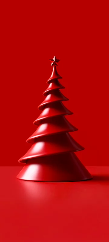 Sleek Ribbon Tree on Red Screen