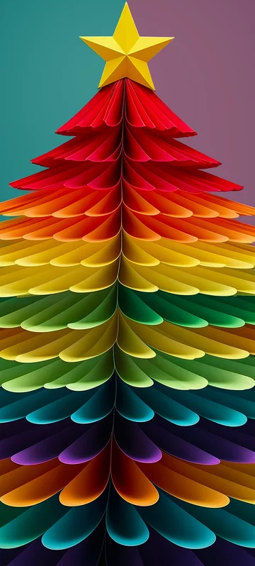 Colorful Paper Tree on Teal Screen