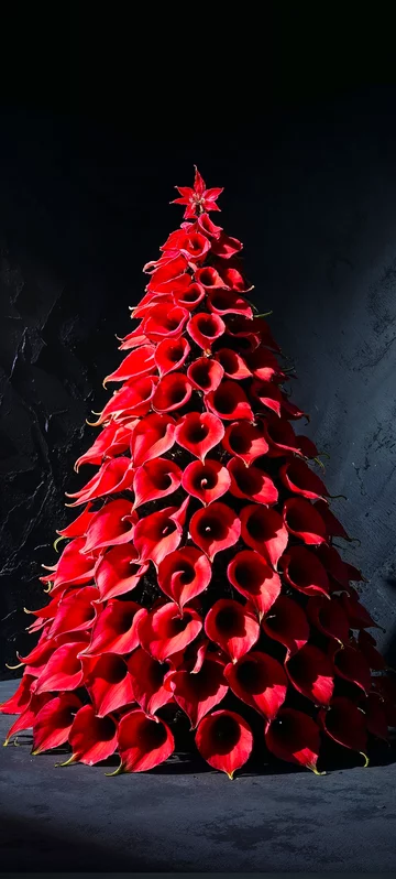 Red Lily Tree on Dark Background